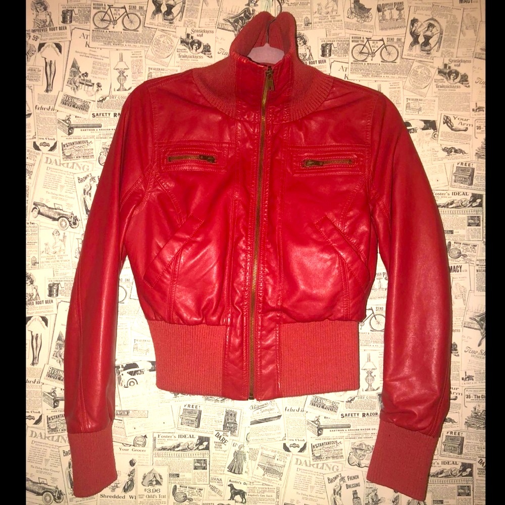 SOLD! Red Faux leather Jacket